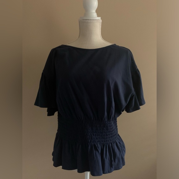 Blue Peplum Short Sleeve Top Shirt - Picture 9 of 9